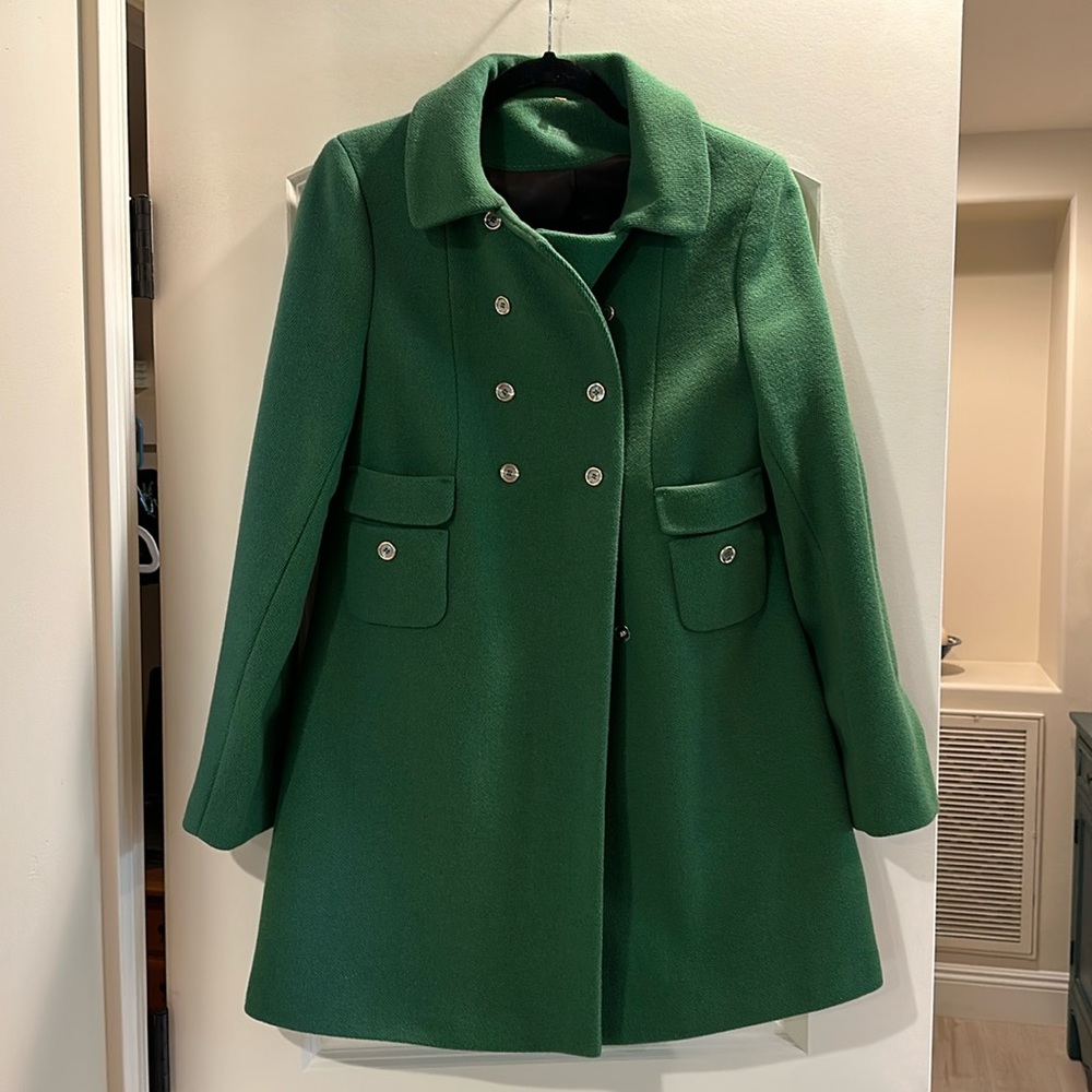 Kelly Green Calvin Klein knit pea coat.